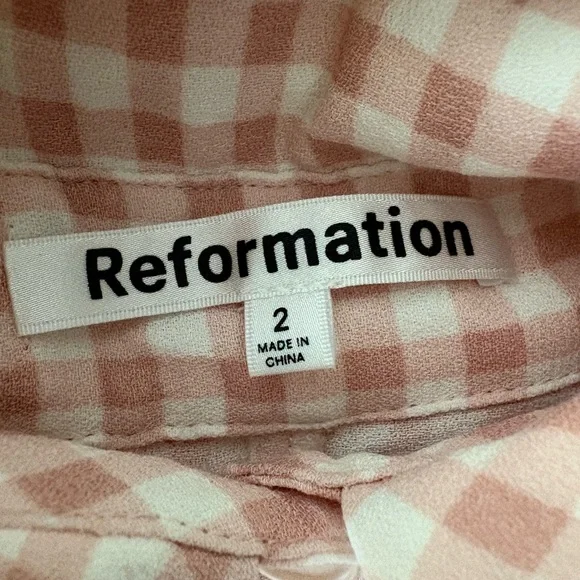reformation wilma pink check midi shirt dress - Picture 4 of 4